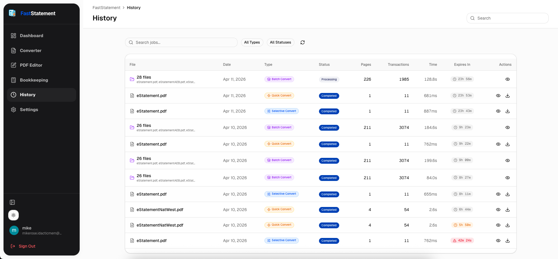 Check history for long batches