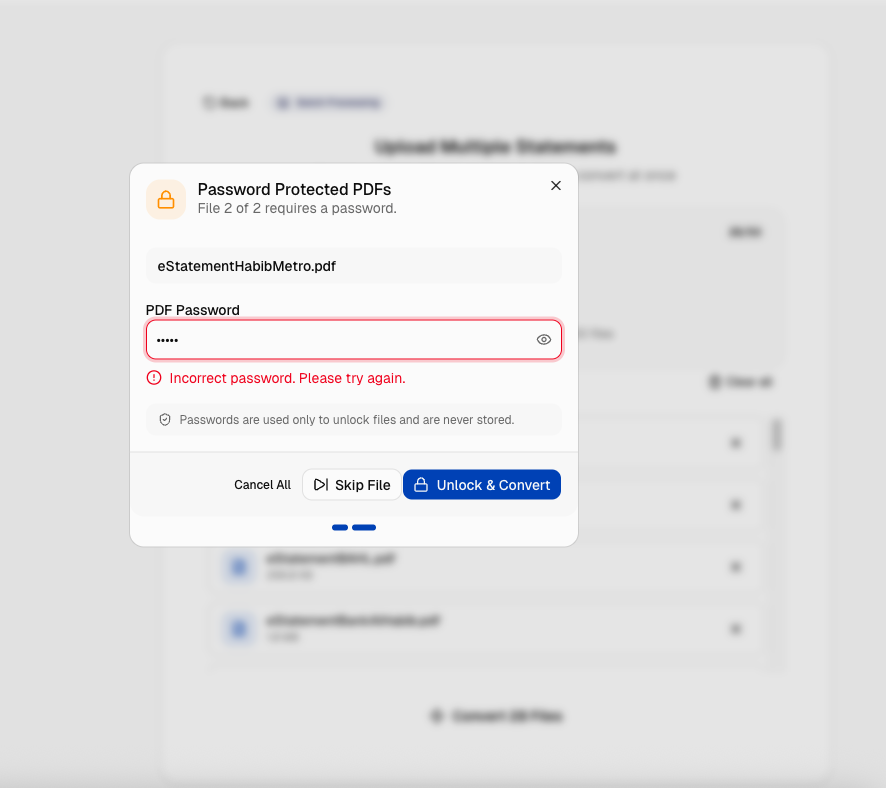 Wrong password error