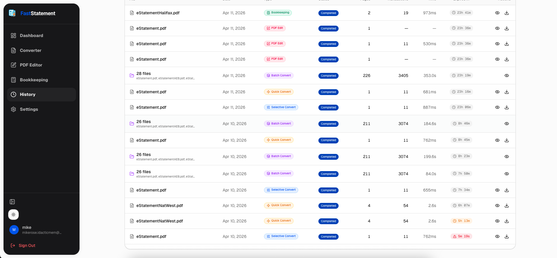 History timing and status tags