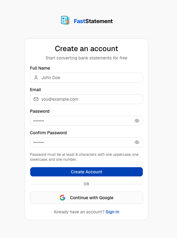 Sign up with email or Google